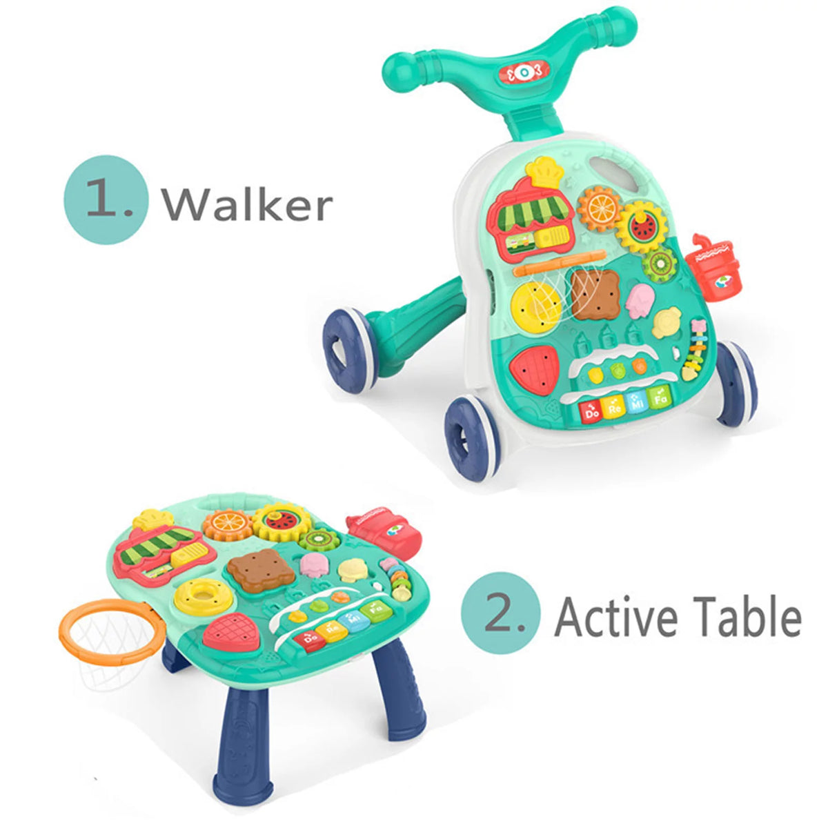 Trotteur 2 En 1 Bébé 6-36 Mois - Centre D'Activité Éveil + Trotteur Avec Plateau Jeu Amovible Rose
