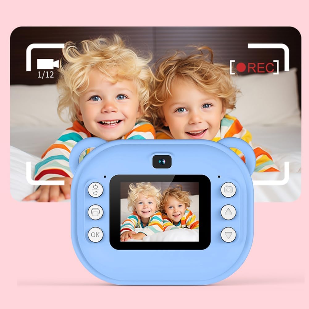 FUNKAM Appareil photo instantané pour enfant - 2,4 HD 1080P - avec carte SD 32 Go, 5 marqueurs, autocollants, 5 rouleaux de papier, pendentif. Appareil photo pour enfants de 3 à 14 ans (Violet