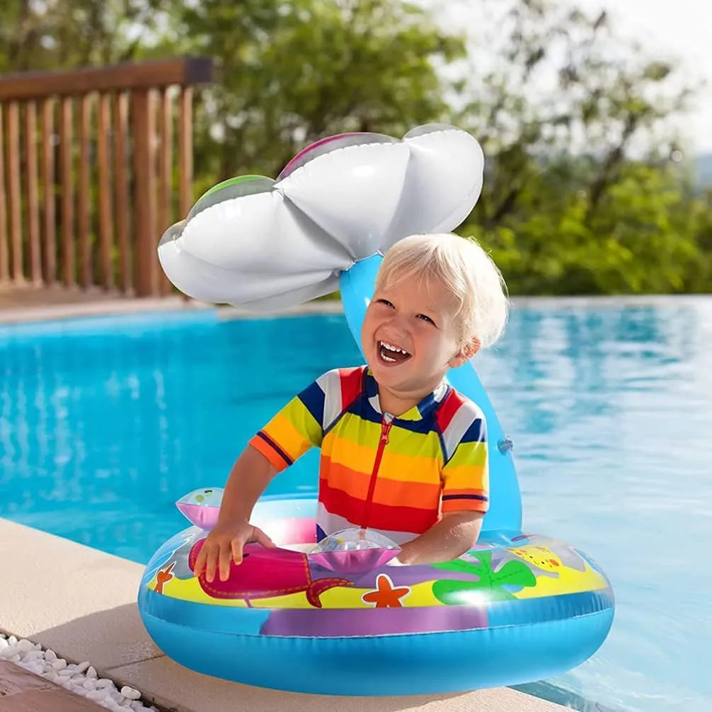 Parasol Bébé Bouée Parasol Amovible Pour Bouée Bébé HECCEI - Protection UPF 50+ (Jaune) Ombrelle Flotteur Bébé